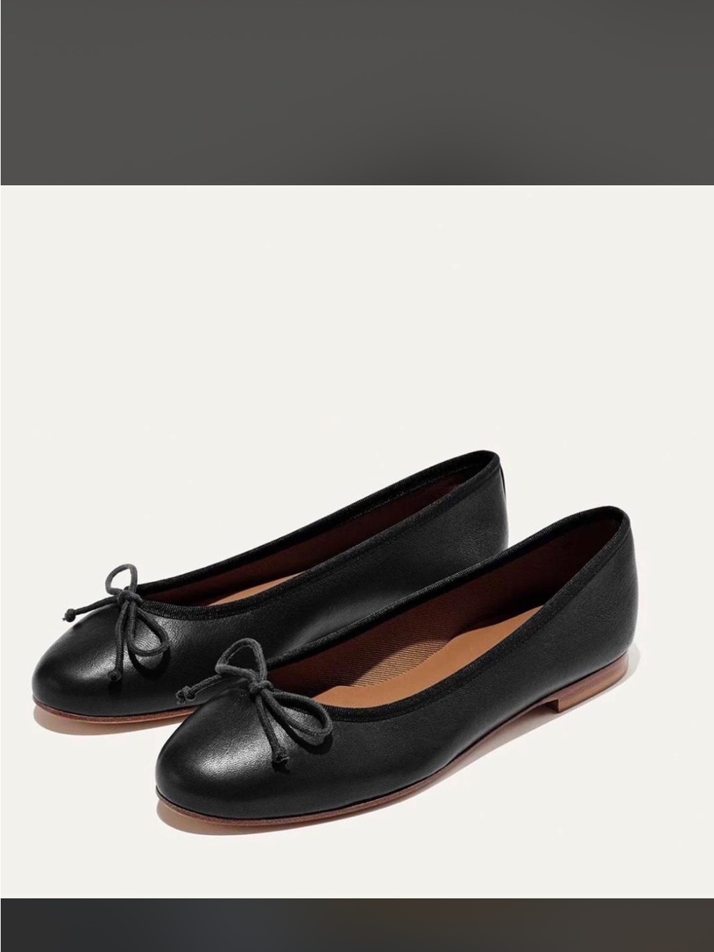 Margaux Black Leather Ballet Flats with Bow